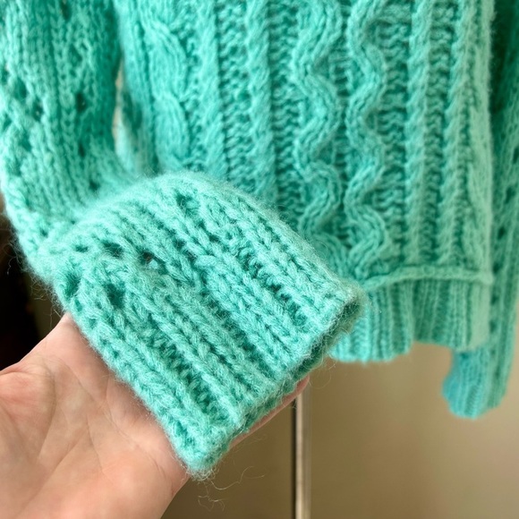 Free People Y2K Green Open Chunky Wool Mohair Blend Cable Knit Sweater Size M - Picture 12 of 16